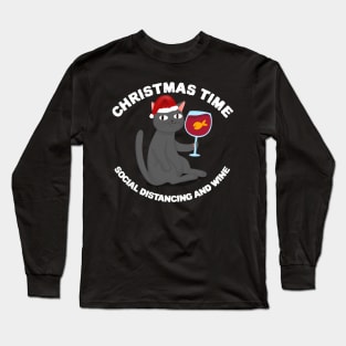 Christmas Time Social Distancing And Wine Long Sleeve T-Shirt